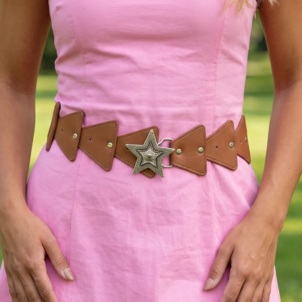 Intricate Star Buckle Triangle Vegan Leather Chain Belt
