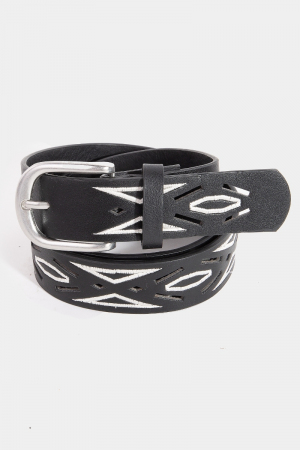 Geometric Slit Accents Vegan Leather Belt