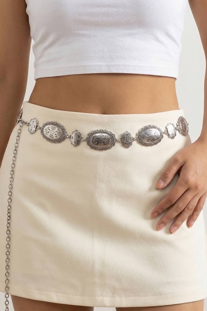 Metallic Ornate Oval Chain Belt