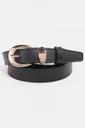 Metallic Crescent Buckle Leather Belt