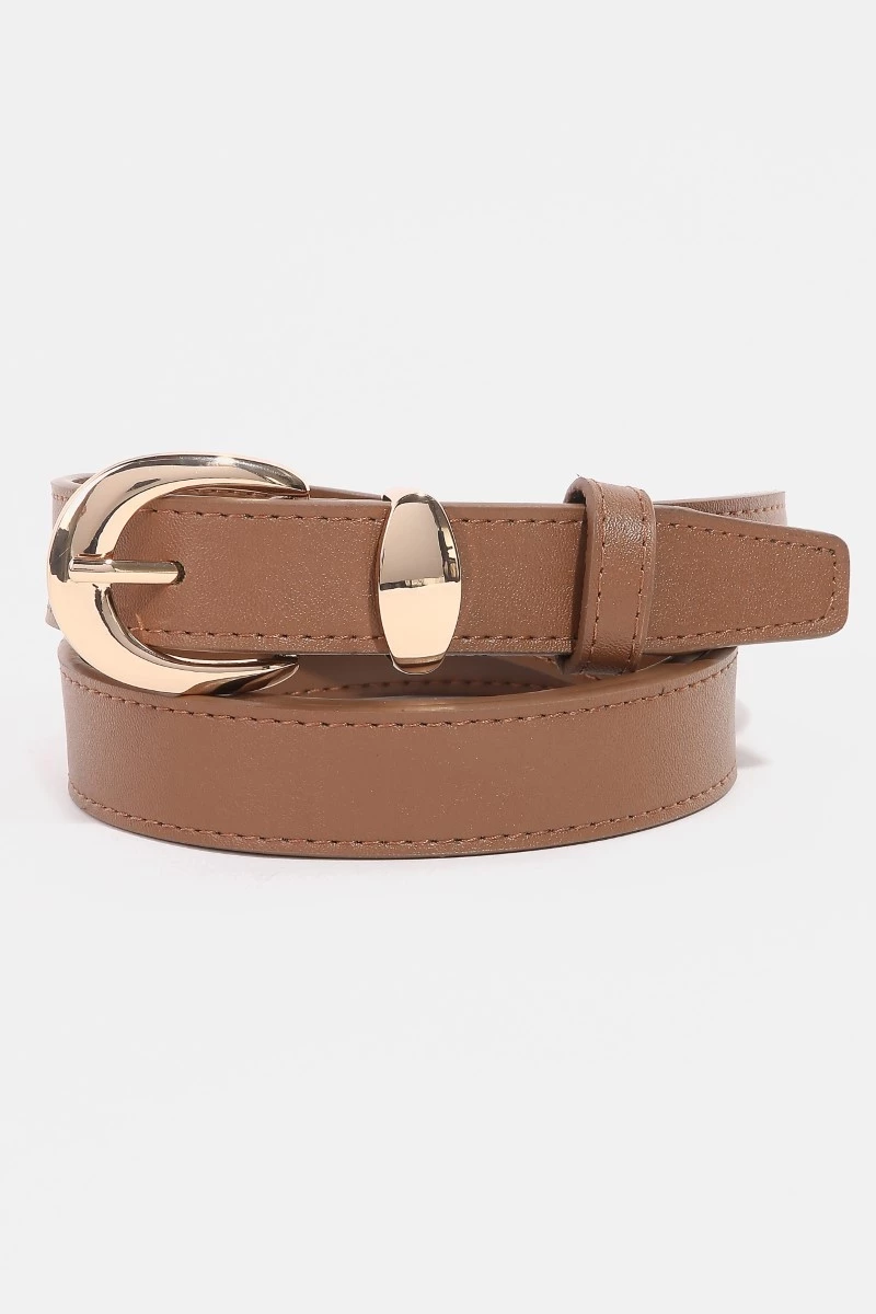 Metallic Crescent Buckle Leather Belt