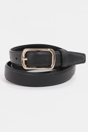 Metallic Rectangle Buckle Leather Belt