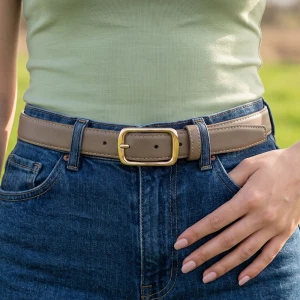 Bonded Leather Belt With Rounded Square Buckle