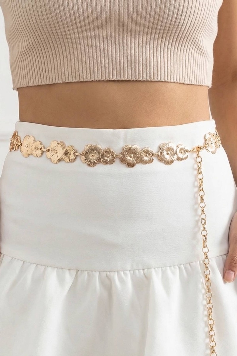 Metallic Floral Chain Belt
