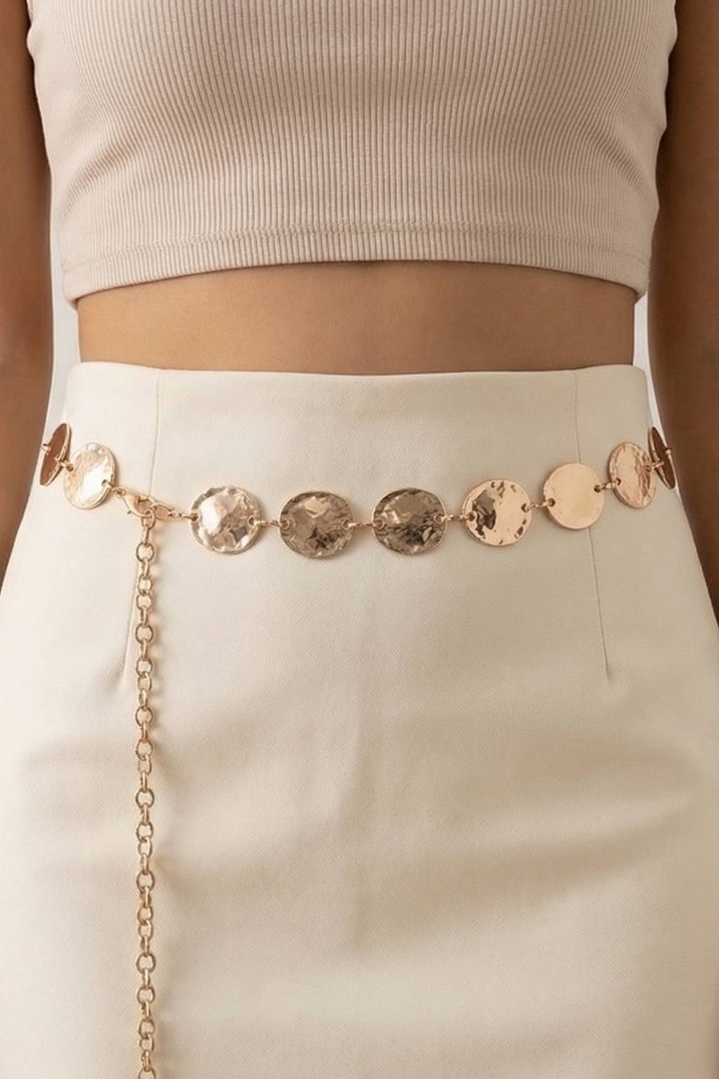 Hammered Metallic Discs Chain Belt
