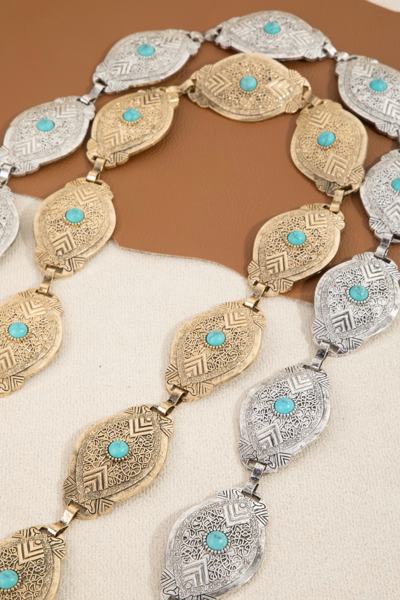 Intricate Oval Western Concho Chain Belt