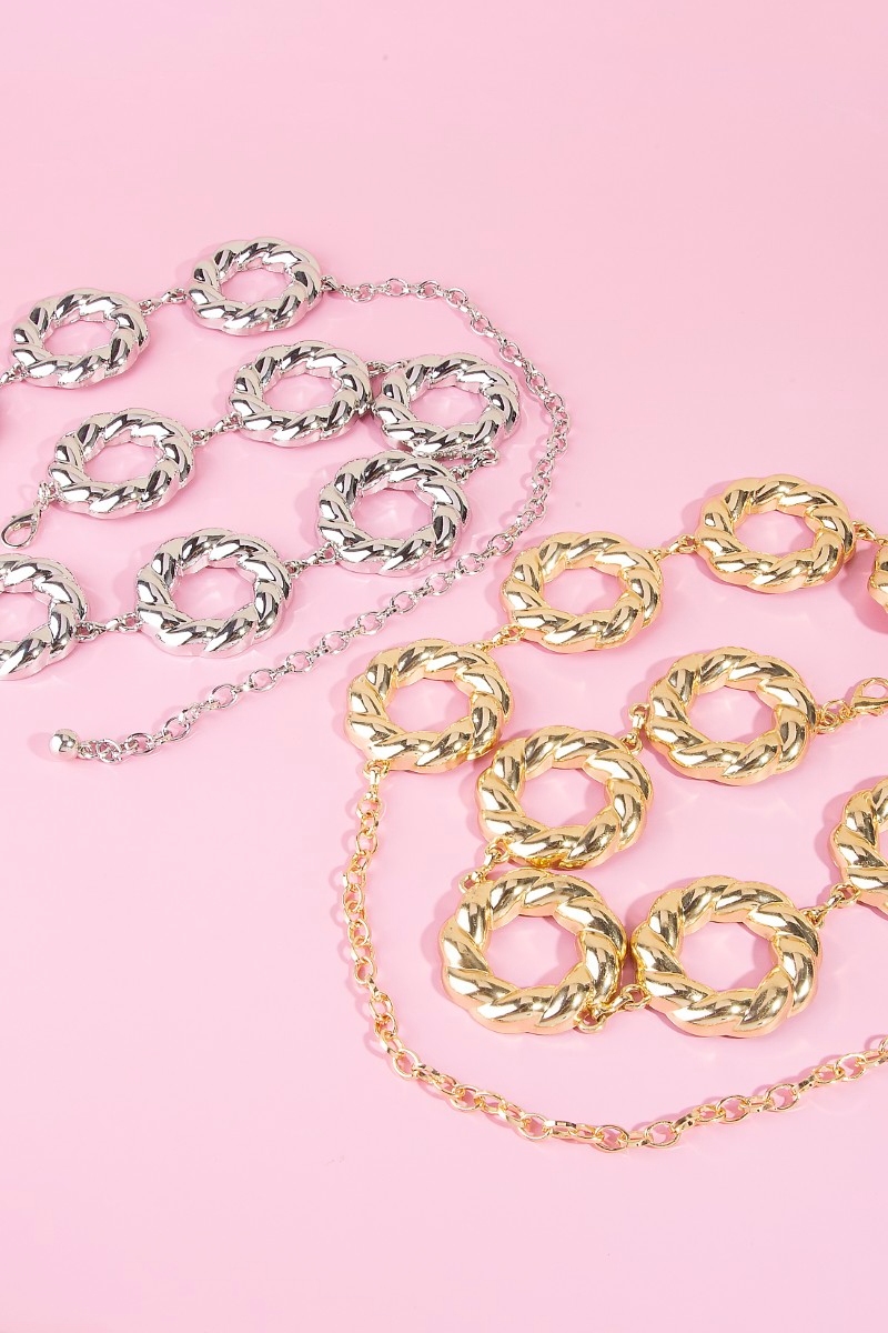 Thick Metallic Twisted Hoop Chain Belt