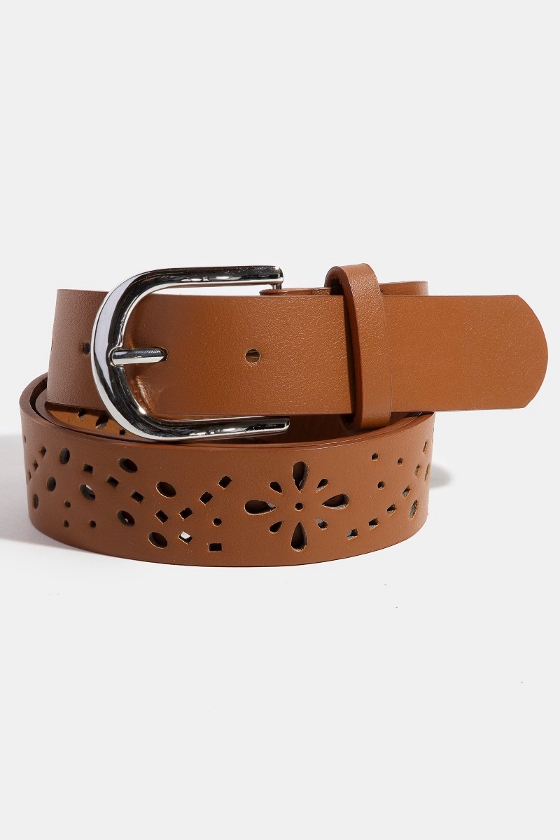 Floral Filigree Cut Out Vegan Leather Belt