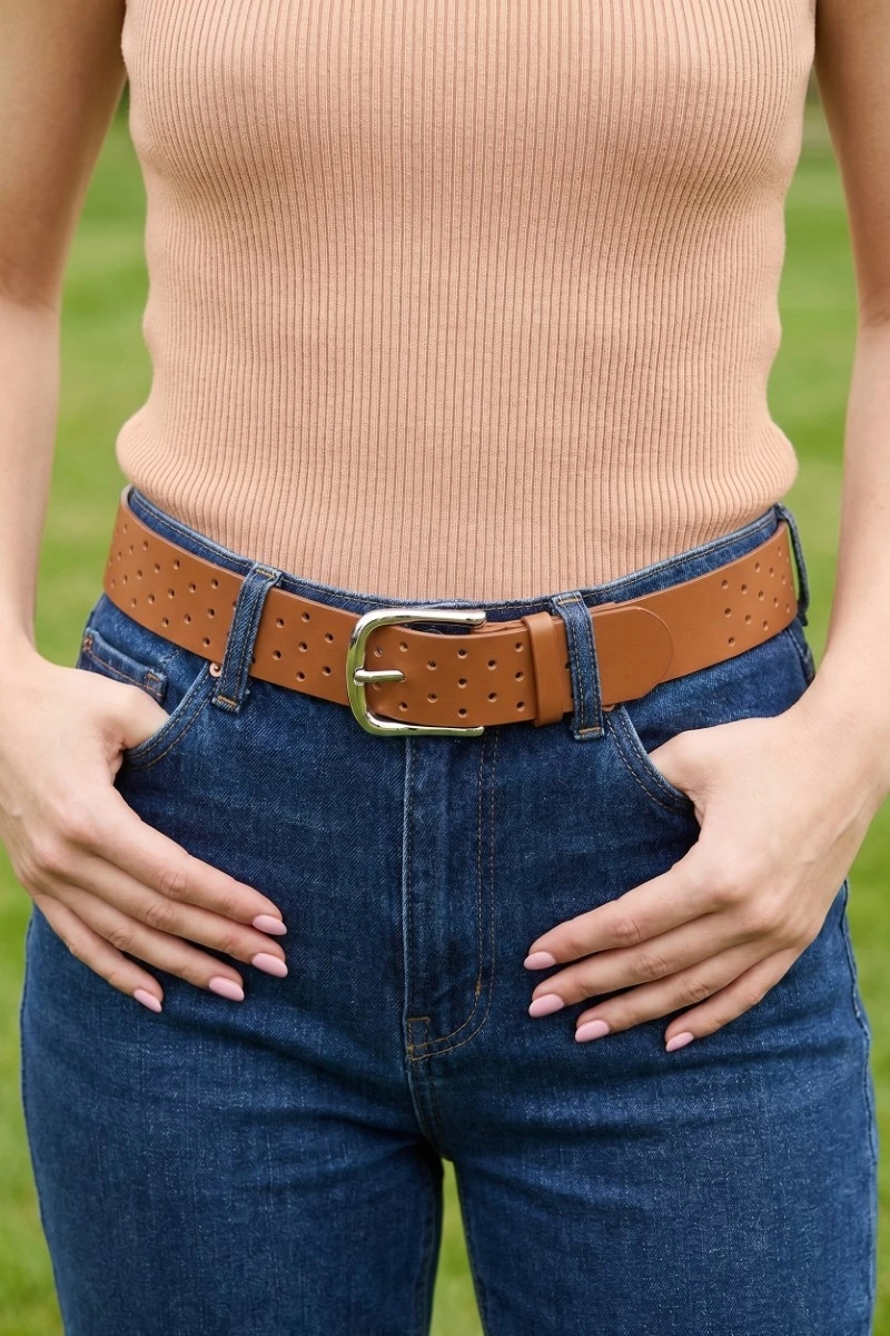 Hole Punched Faux Leather Belt