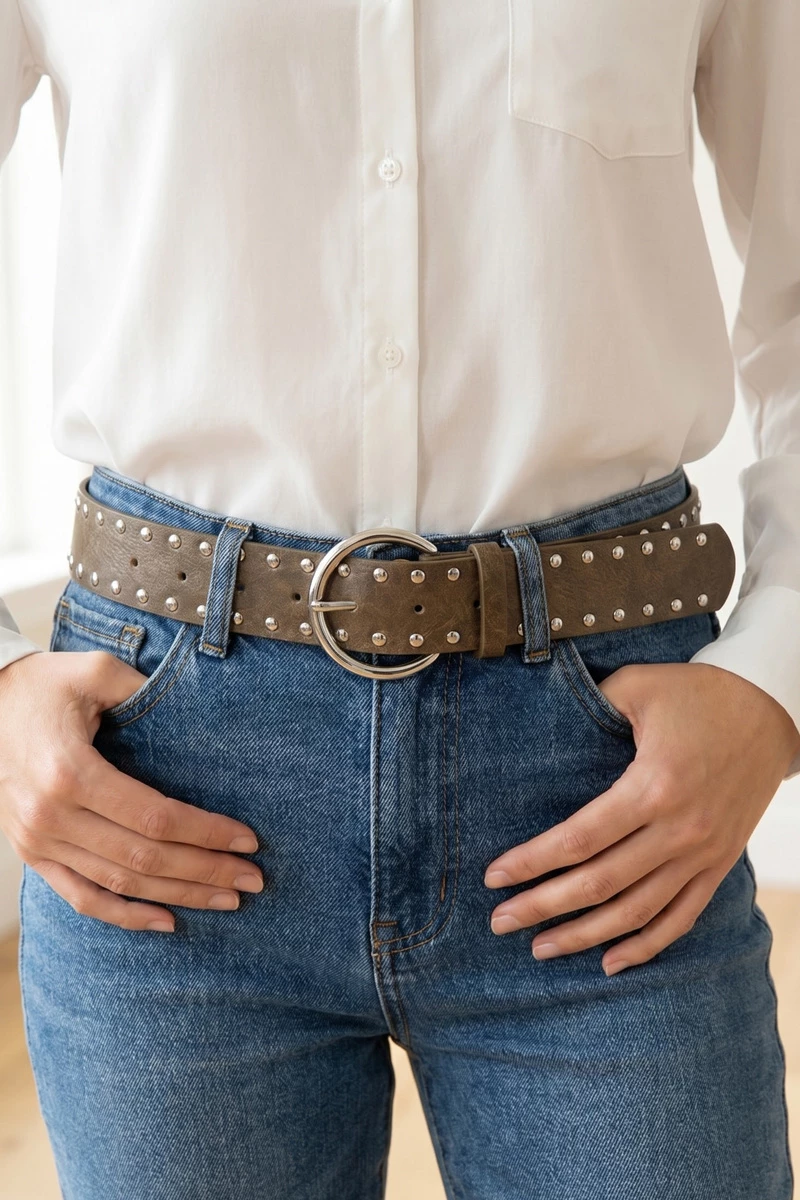 Wide Dome Studded Vegan Leather Belt