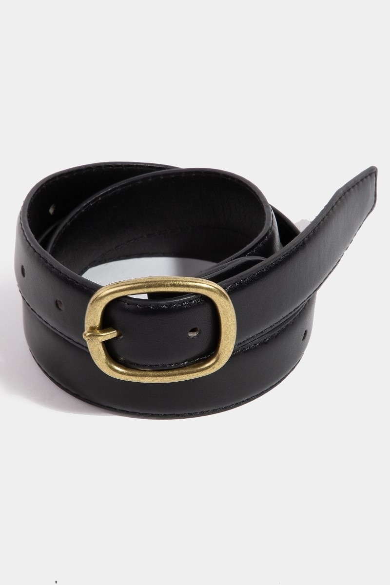 Metallic Oval Buckle Faux Leather Belt