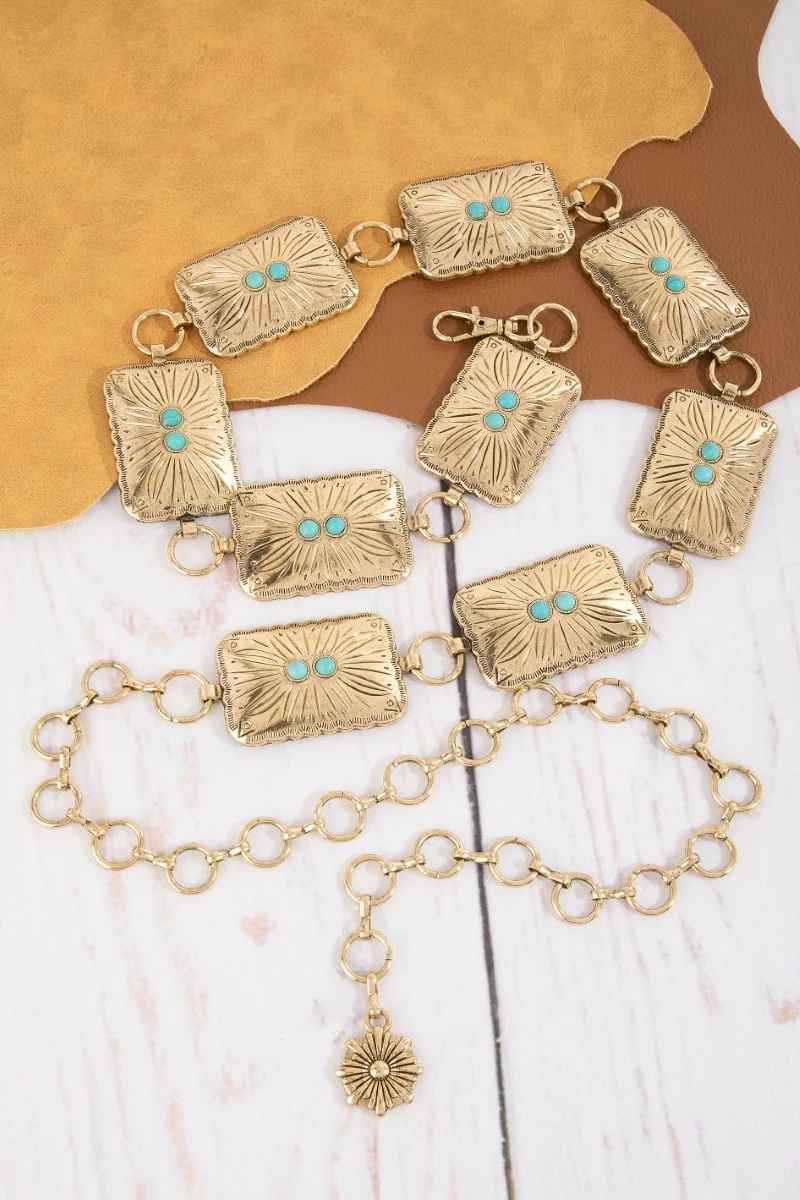 Double Turquoise Stud Concho Chain Belt