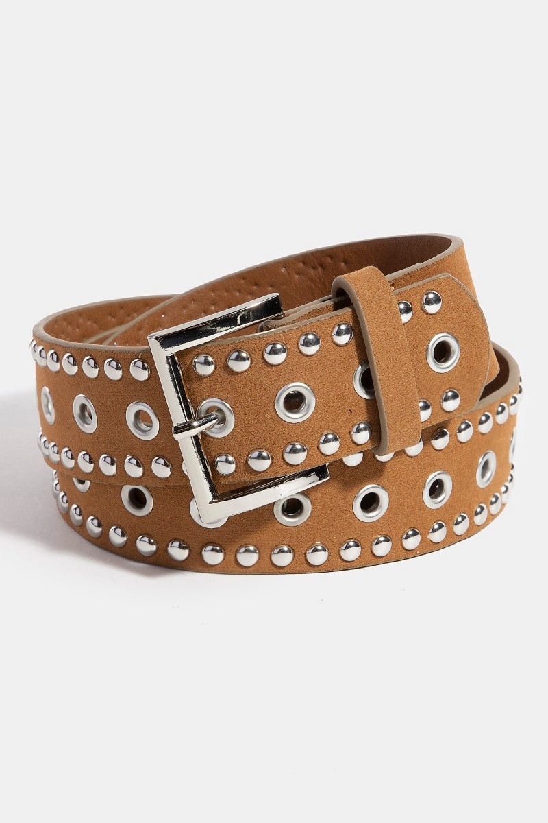 Studded Grommet Faux Suede Belt