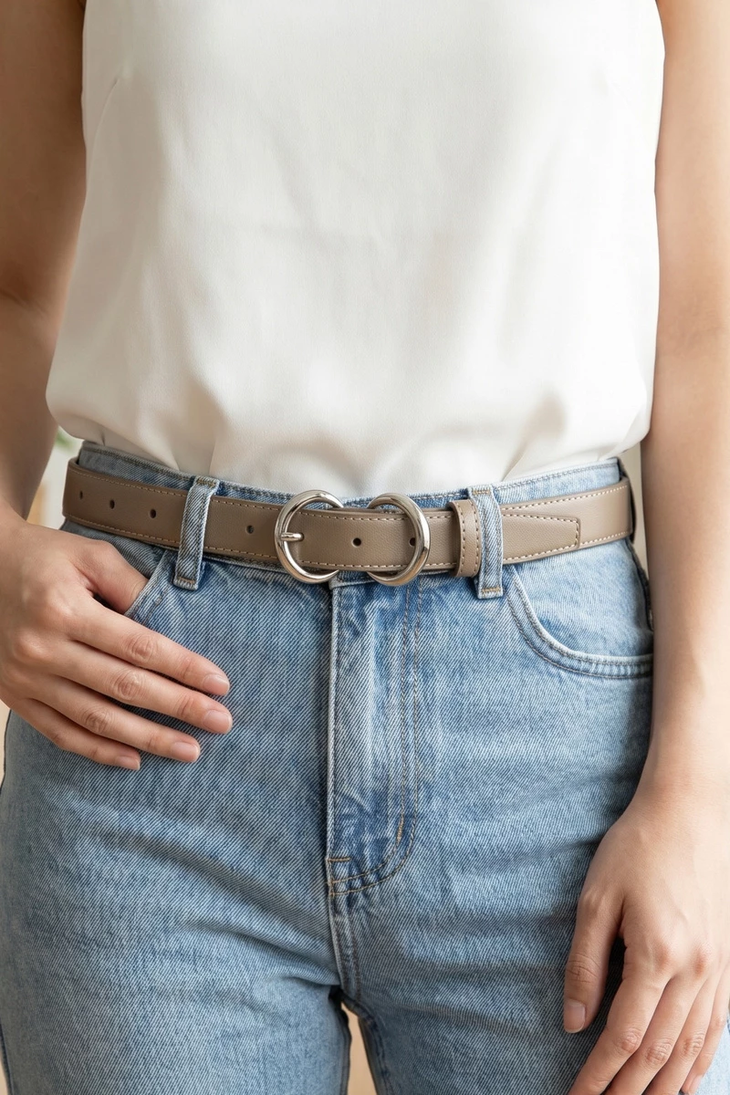 Slim Bonded Leather O Ring Buckle Belt