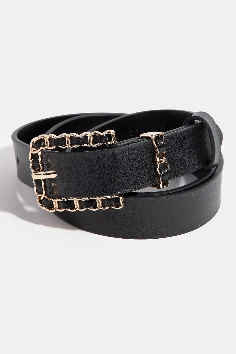 Chain Braid Buckle Leather Belt