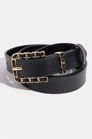 Vegan Leather Chain Braid Buckle Belt