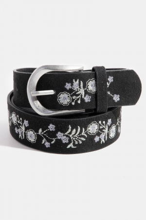 Soft Floral Embroidered Vegan Leather Belt