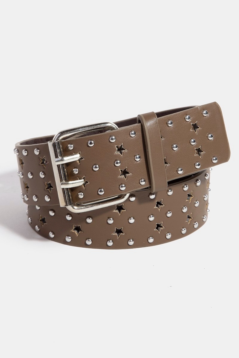 Star Punched Studded Faux Leather Belt