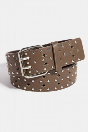 Star Punched Studded Vegan Leather Belt
