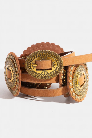 Intricate Western Concho Vegan Leather Belt