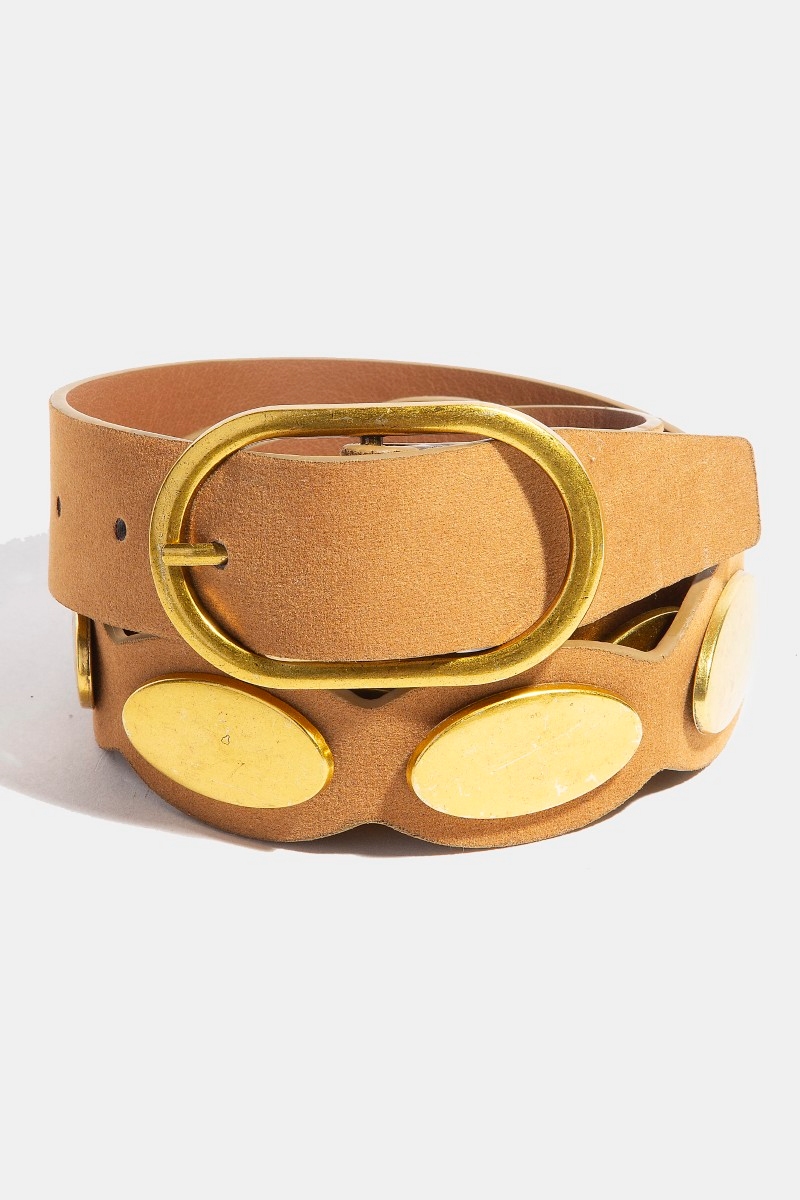 Metallic Oval Accent Faux Suede Belt