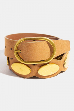 Metallic Oval Accent Suede Belt