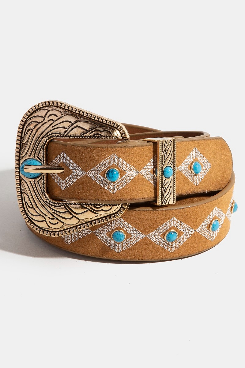 Turquoise Studs Concho Buckle Vegan Leather Belt