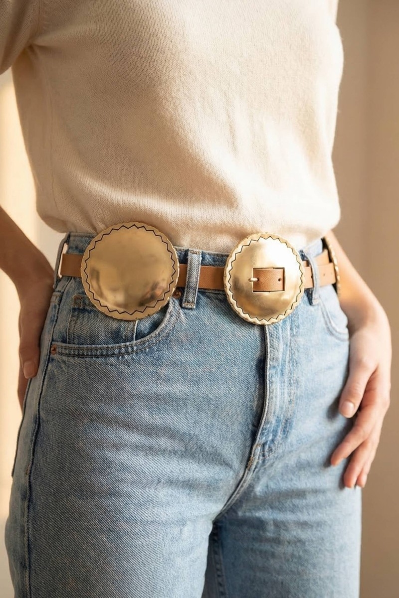 Large Western Concho Discs Vegan Leather Belt