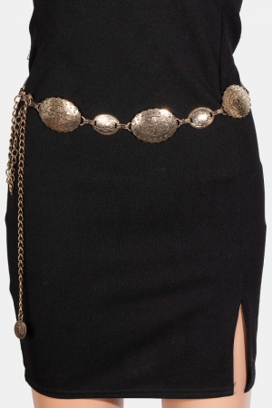 Sun Engraved Western Oval Concho Chain Belt