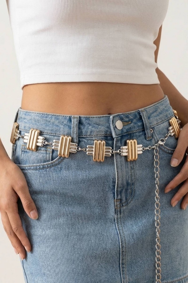 Two Tone Layered Bars Chain Belt