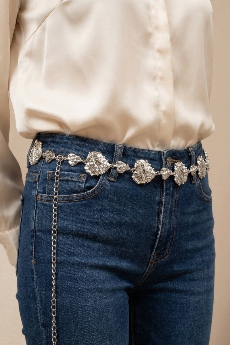 Metallic Chain Wrapped Heart Chain Belt