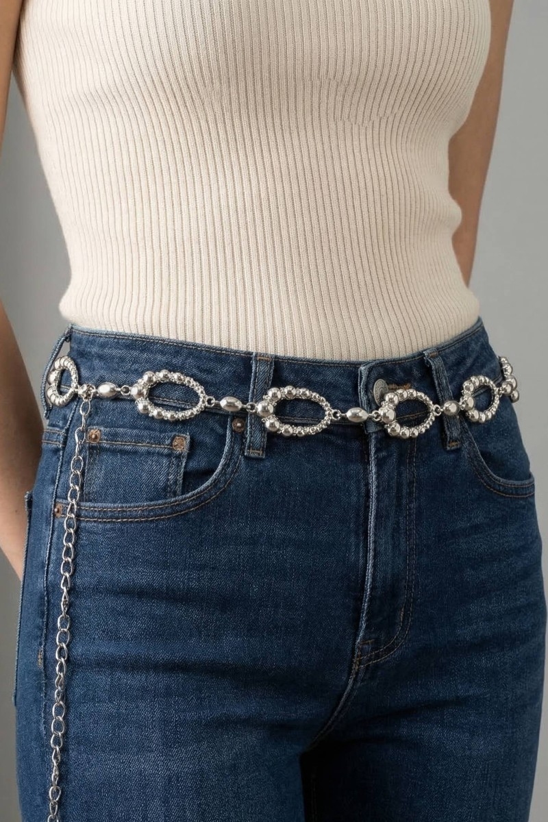 Abstract Metallic Bubble Oval Chain Belt