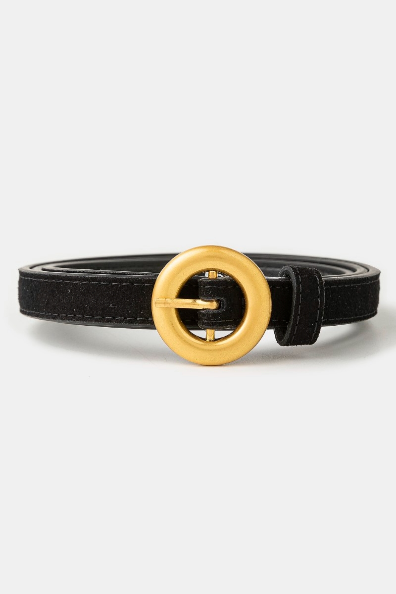 Skinny Circle Buckle Leather Belt
