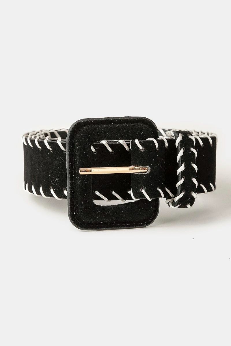 Faux Leather Edge Stitch Trim Belt