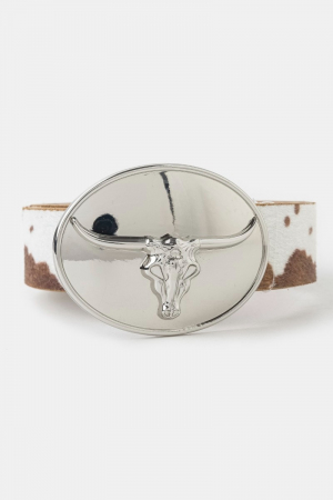 Glossy Longhorn Buckle Western Vegan Leather Belt