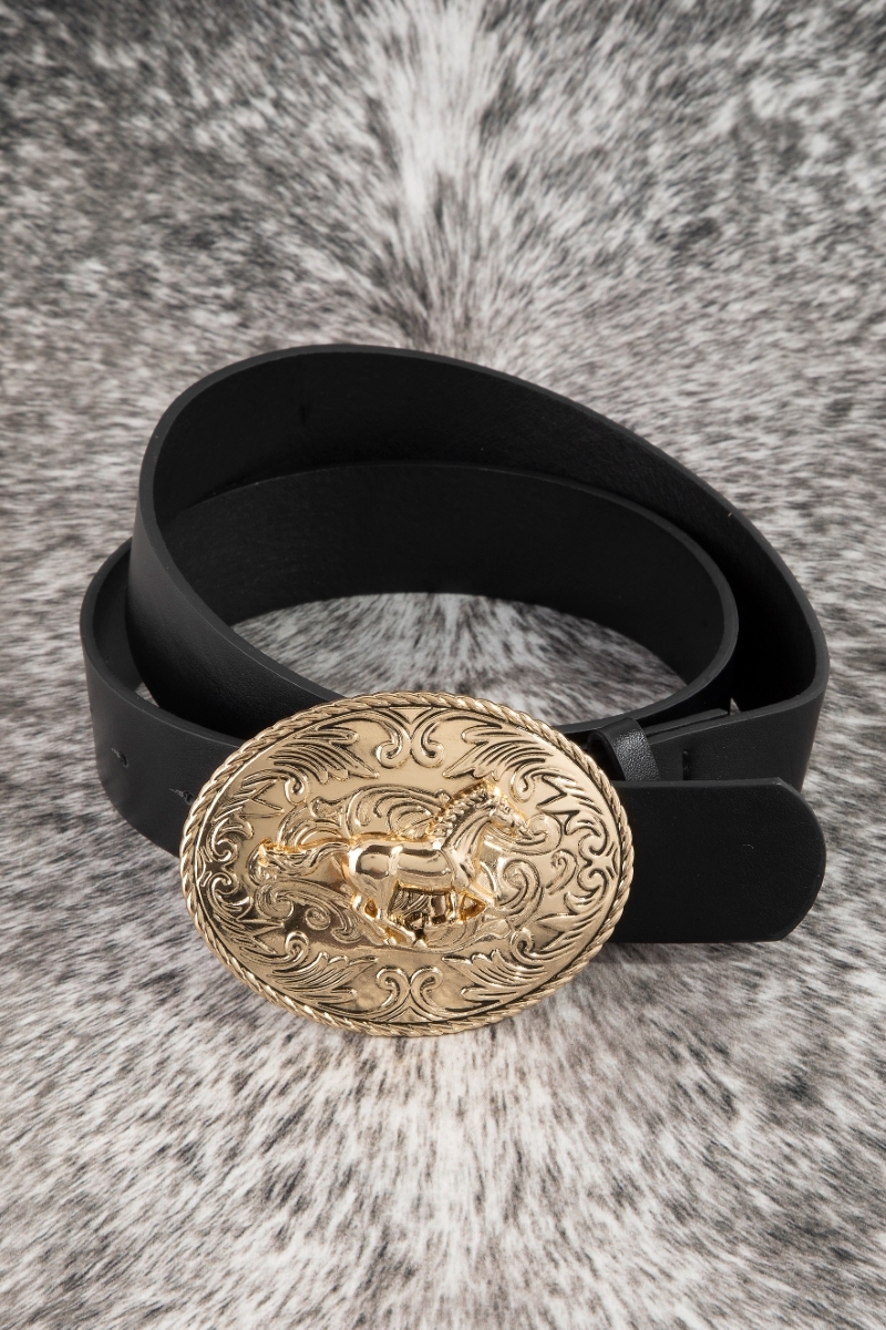 Large Western Horse Medallion Buckle Belt
