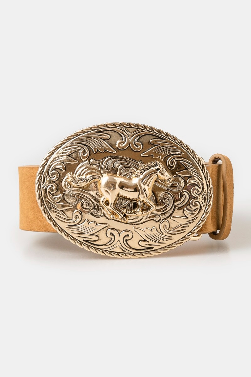 Suede Large Western Horse Medallion Buckle Belt