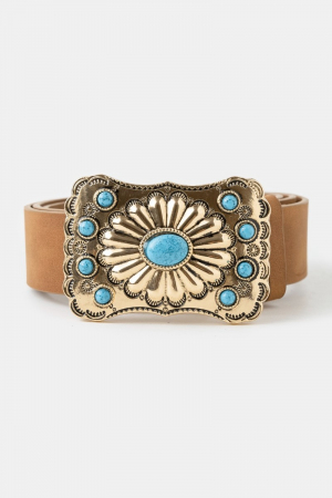 Concho Western Medallion Oversized Statement Buckle Vegan Leather Belt