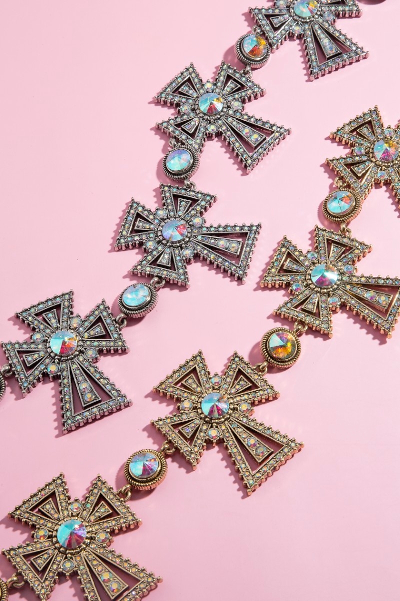 Pave Crystal Cross Chain Belt