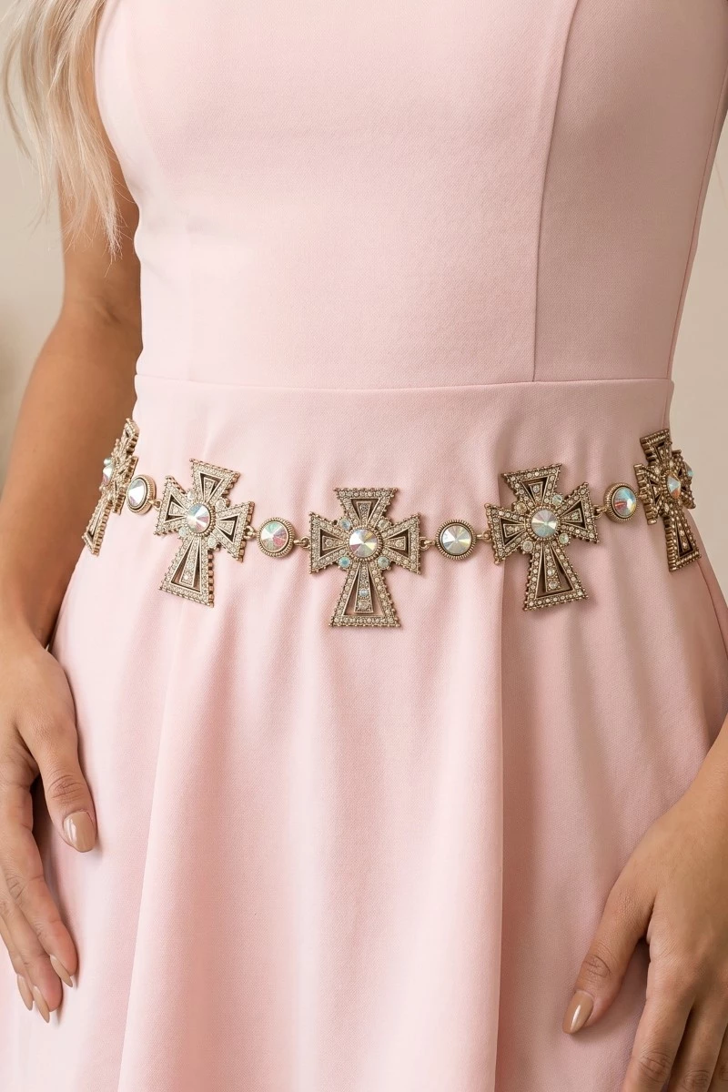 Pave Crystal Cross Chain Belt