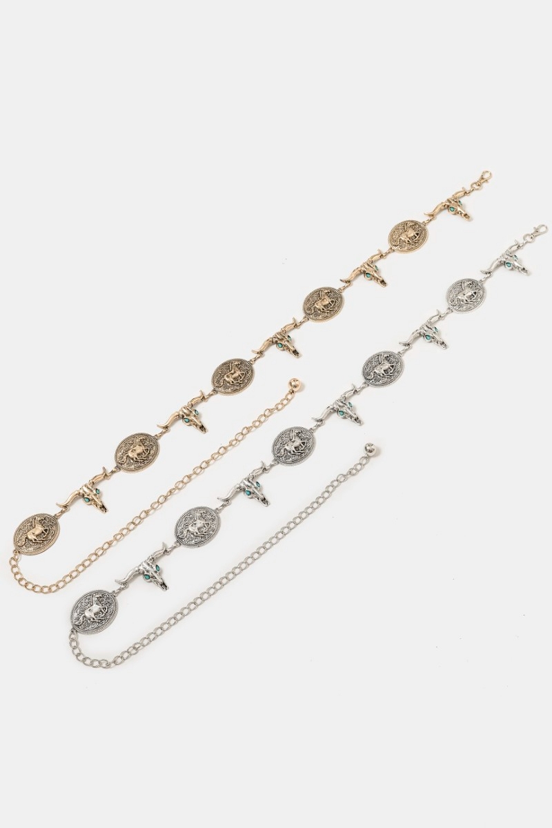 Western Horse Disc And Long Horn Chain Belt