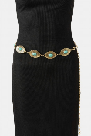 Western Floral Turquoise Concho Disc Chain Belt