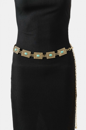 Western Style Concho Rectangle Chain Belt