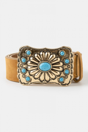 Western Style Large Ornate Buckle Vegan Leather Belt