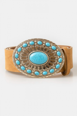 Large Western Turquoise Stone Buckle Belt