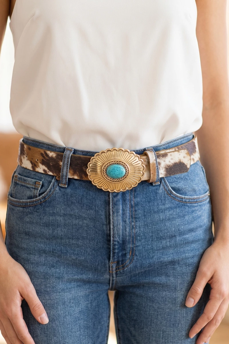 Suede Wide Turquoise Concho Buckle Belt