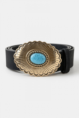 Large Western Turquoise Buckle Vegan Leather Belt
