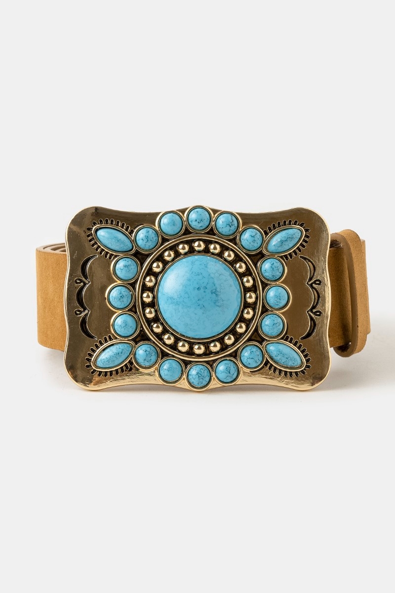 Large Western Turquoise Stone Concho Buckle Belt