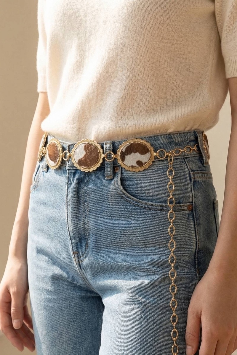 Western Cowhide Disc Chain Belt