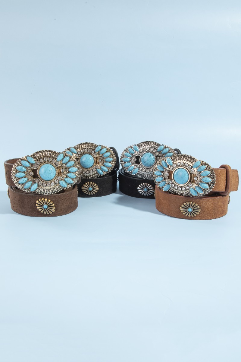 Turquoise Concho Buckle Vegan Leather Belt